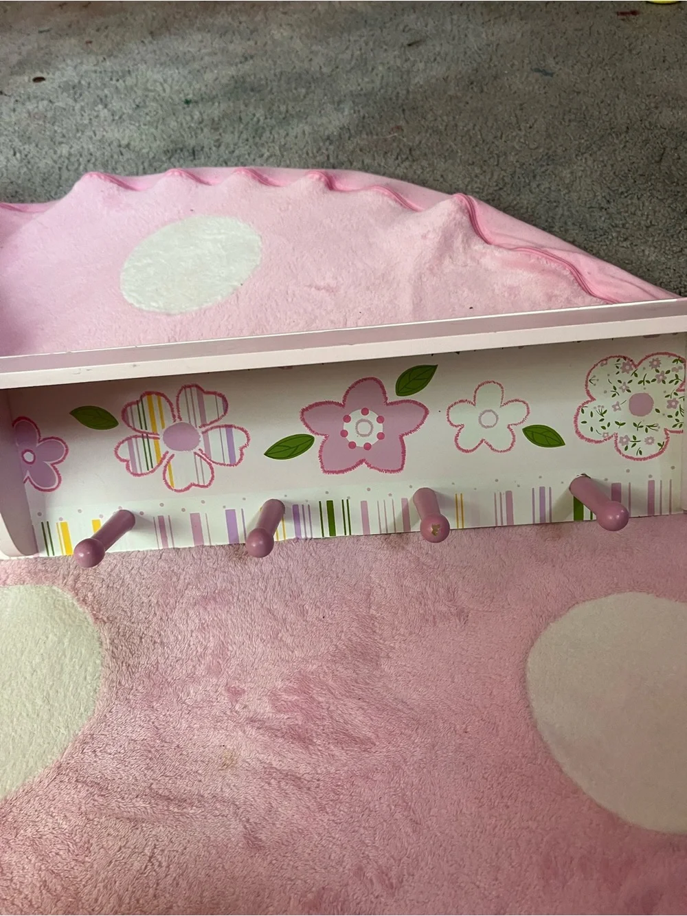Pink Floral Wall Shelf with Pegs